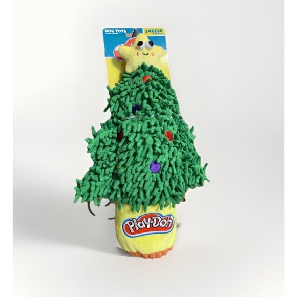 Hasbro Play-Doh Christmas Tree Dog Toy with Squeaky Plush Festive Pet Toy Green - Picture 1 of 9